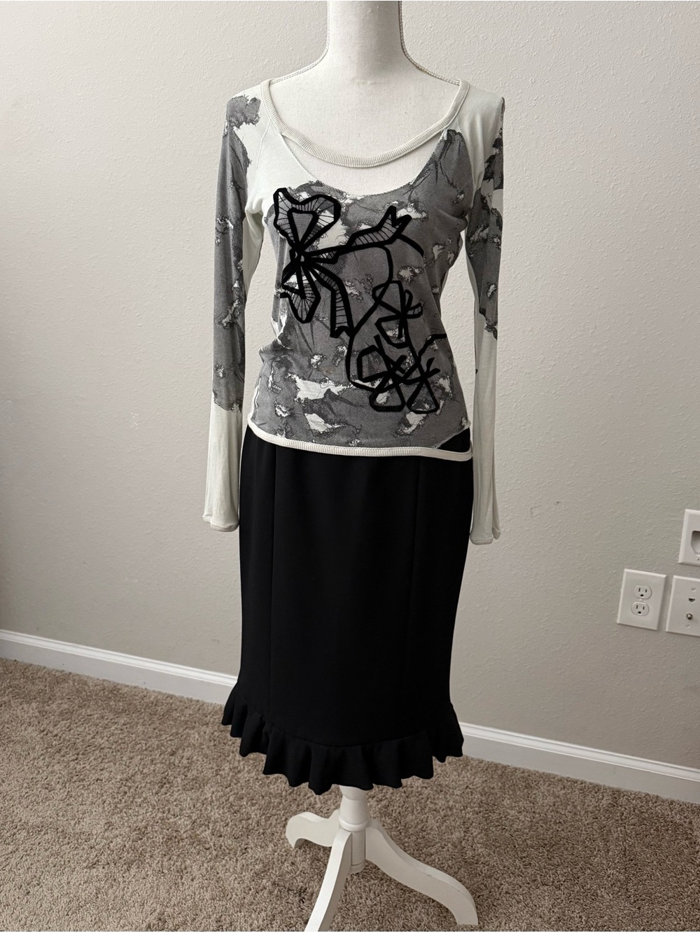 Christian Dior Boutique Paris Mesh Bow Print Top F36 US 4 Y2K Made in France